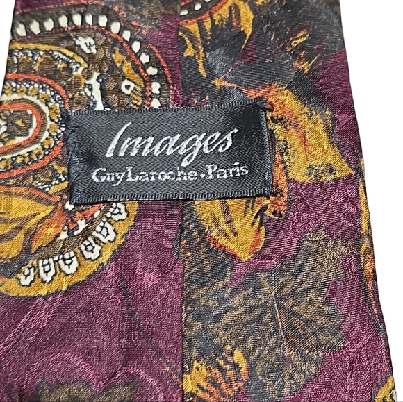 Vintage Silk Guy Laroche Paris Paisley Tie Burgundy Navy Gold - Picture 3 of 4